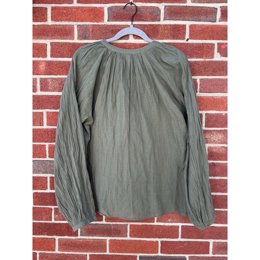 Old Navy Olive Green Peasant Blouse Medium Tall Boho Long Sleeve Cotton Top - Picture 10 of 14